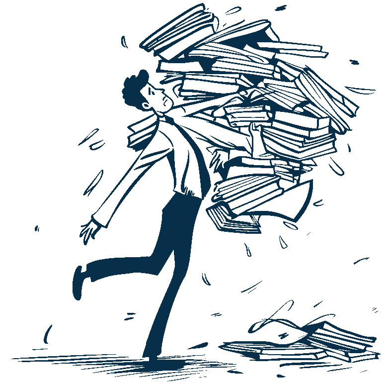 Man struggling with a lot of documents